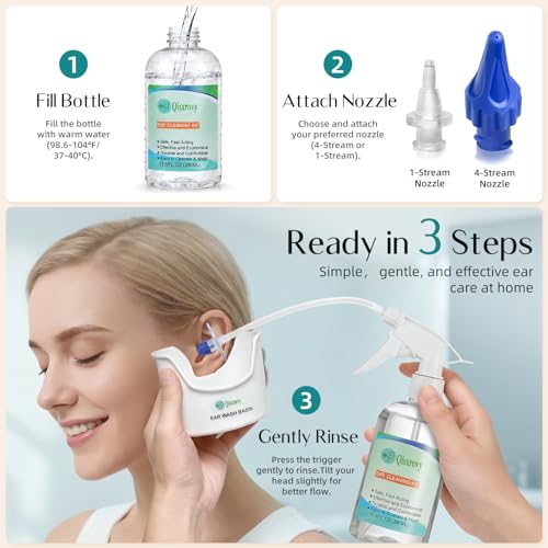 Image of QISXROVY Ear Wax Removal Tool, Ear Cleaning Kits Safe Ear Irrigation Kit Ear Flush Kit for Adults Kid, Ear Wax Washer Device Easy to Operate, Includes Basin, Syringe, 5 Disposable Tips,Transparent