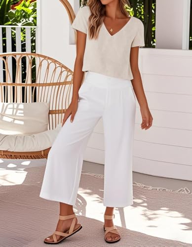 IDEALSANXUN Womens Short Sleeve Linen Shirts Casual Spring Summer V Neck Cute Crop Beach Blouse Tops3