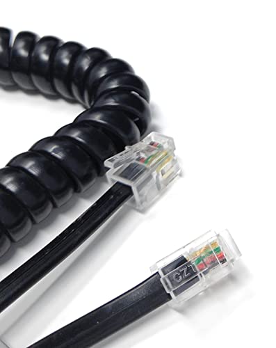 DRUT 5m Coiled RJ10 RJ9 RJ22 4P4C 4 PIN Telephone Handset Curly Lead Cable 16.5ft Black - Image 4