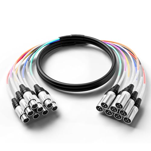 PRORECK 10ft Snake Cable, 8-Channel Shielded XLR Male to Female Audio Cable, Color-Marked Connectors...
