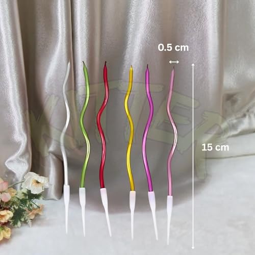 Image of KITTER Twisty Metallic Multi Colour Spiral Candles - 6 Pieces | Twisty Birthday Cake Candles | Party & Wedding Cake Decoration | Metallic Spiral Candle for Cake Decoration (Multicolor)