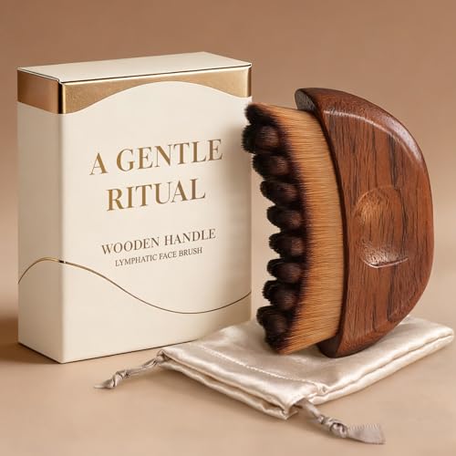 Lymphatic Contour Face Brush - Wooden Face Brush for Lymphatic Drainage - Facial Sculpting Guasha Dry Brushing Massage Tool - Contour Glow Brush Lymph Drainage Depuff Lift Brushes for Face Neck Chin