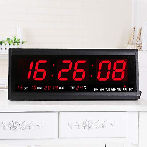 18.9 Inch Oversized Led Digital Wall Clock Large Display With Indoor Temperature Date And Day Of Week,Electric Wall Clock/Calendar Timer Home Decor -Red #TOP5