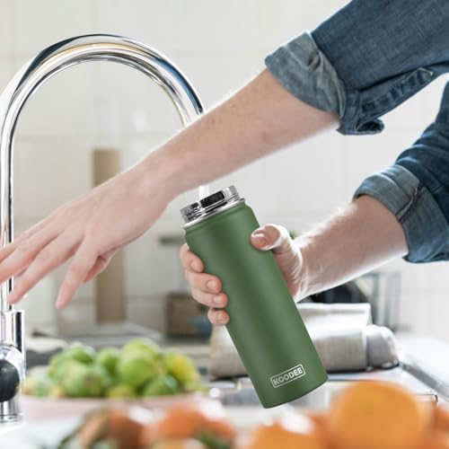 Image of koodee 2 Pack Water Bottle 22 oz Stainless Steel Insulated Water Bottle With Straw Reusable BPA Free,Sports Water Bottle for Boys(Navy-Grass Green)