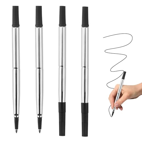 4Pcs Rollerball Pen Refills for Parker Pen Black 0.7mm Medium Tip Compatible with Parker Quink Pens for Smooth Writing Quick Drying Ideal for Office Personal Use Back to School (Black Ink)