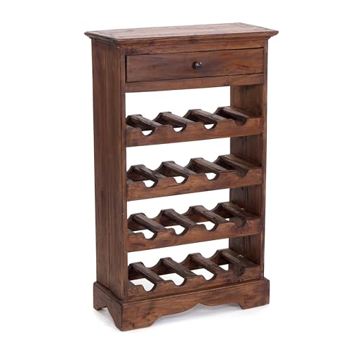 DESIGN DELIGHTS rustikales WEINREGAL Cortez 85 | 85x55cm(HxB) Massivholz | Flaschenregal, Weinflaschenregal aus Holz, Getränkeregal mit Schublade | Farbe: 02 Hellbraun