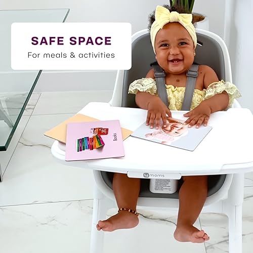 Image of 4moms Connect High Chair, One-Handed Magnetic Tray Attachment, White /Grey