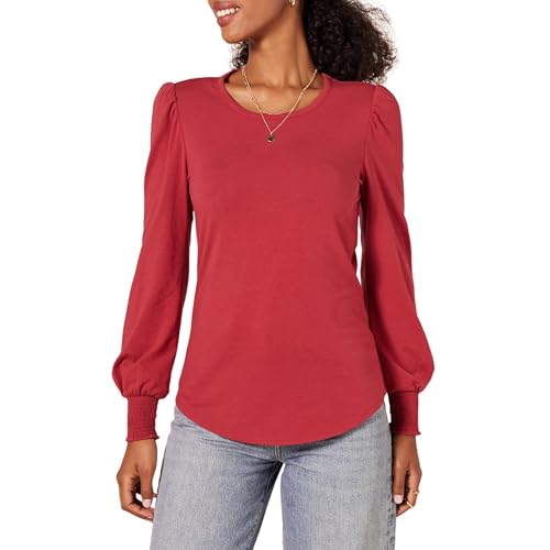 Image of Amazon Essentials Women's Long-Sleeve Crewneck Smocked Cuff T-Shirt