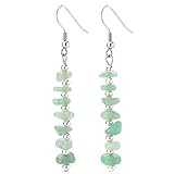 Birthday Stone Chip Crystal Gemstones Semi Precious Beaded Dangle Earrings, Long with Fish Hook, Hypoallergenic