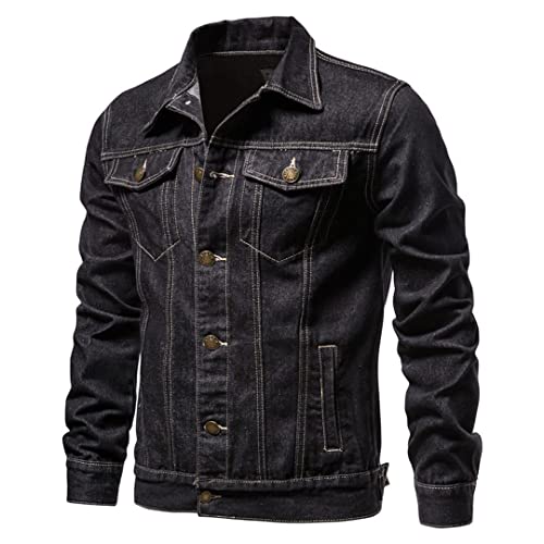 Image of Fashion Mens Denim Trucker Jackets Slim Fit Mens Jeans Jacket Cotton Outwear Coat Long Sleeve Plus Size Male
