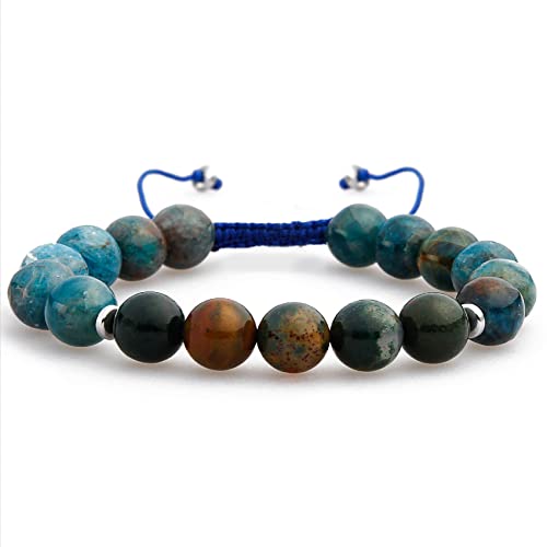 Crystal Bracelets - Handmade Bracelets - Apatite and Bloodstone Bead Bracelet Men and Women Jewelry - Gemstone and Healing Crystal Bracelet for Well-being