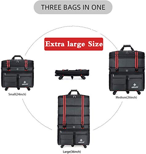AILOUIS Expandable Rolling Duffle Bag Extra Large (XXL) Wheeled Travel Duffel Luggage for Men Women Lightweight Suitcase 36 Inch