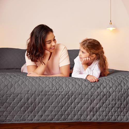 Exclusivo Mezcla Reversible King Size Quilt Bedding Set with Pillow Shams, Lightweight Quilts King Size, Soft Bedspreads Bed Coverlets for All Seasons - (Grey, 104"x96")