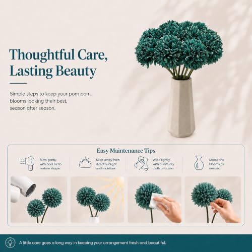 Image of Mandy's 12pcs Artificial Teal Ball Chrysanthemum Flowers