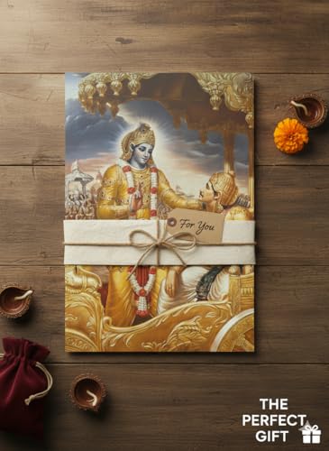 Image of Krishna Divine Wall Art Poster | Shri Krishna Ran Bhumi with Arjun Mahabharat Geeta Gyan | Divine Artwork for Home, Temple, and Meditation Spaces | 350GSM Paper (A5 21L x 14.8W)