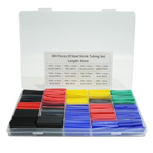 Jomdjmskes 800 Stück Schrumpfschlauch Set, Schrumpfschläuche Kleber, Heat Shrink Tube Wasserdicht, Isolierschlauch für Kabel mit 12 Verschiedenen Größen für Elektrische Isolierung, Reparaturen
