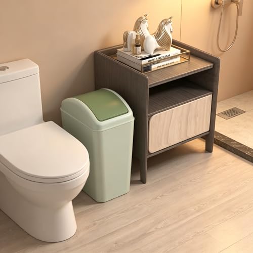 Image of 4.5 Gallon Plastic Swing Lid Trash Can, Slim Garbage Bin, Green | Trash Bin with Lid, Waste Basket Swing Top