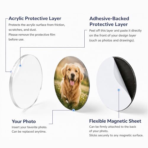 50 Pack 0.2inch Thick Clear Acrylic DIY Fridge Magnets Set with Adhesive Backing, Round Magnetic Photo Frames for Crafts, Kitchen, Classroom, Party & Office Decoration by GPUHPO - Used condition - Image 2
