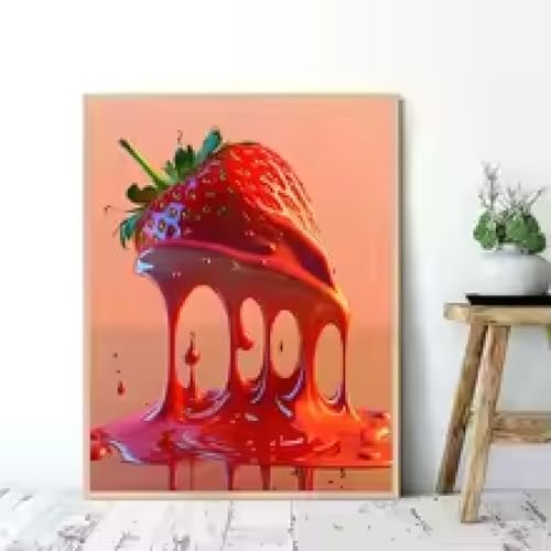 Toile abstraite de jus de fraises rouges XINBAO sans cadre - 2
