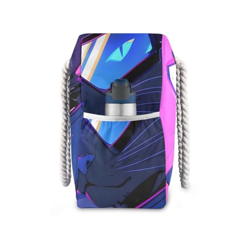 Cat Cool Beach Tote Bag - Waterproof Travel Bag with PVC Compartment, Oversized Pool Tote for Vacation Essentials, Vintage Nylon Beach Accessory for Multipurpose Storage3