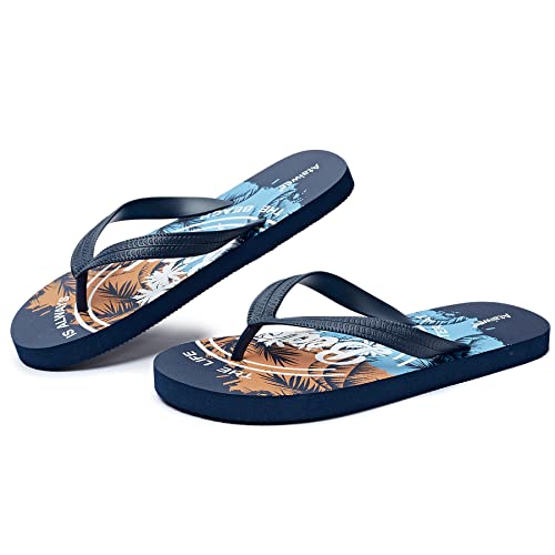 Ataiwee Boys Kids Flip Flop Slide Sandals, Fashion Little Big Kid Bath Shower Beach For Younger Older Children.(2005003-2,Bl/Wt,10) #TOP1