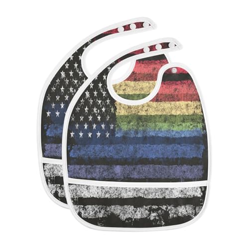 MCHIVER Rainbow Flag Black Baby Bibs for tag1 Waterproof Feeding Bib Apron with Food Cather Adjustable Cotton Food Eating Bib 2 Pack