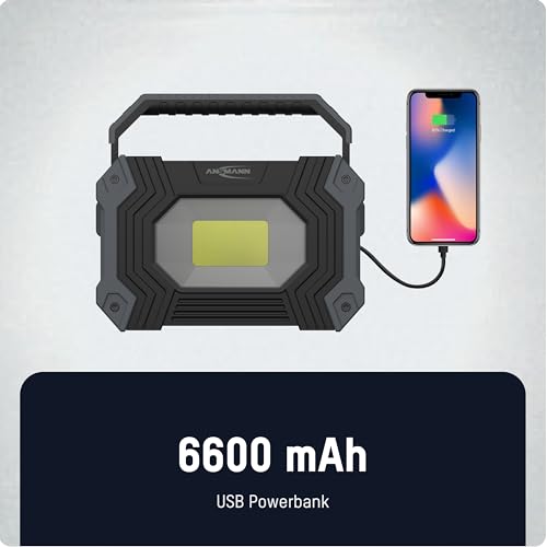 ANSMANN Wiederaufladbarer Arbeitsstrahler mit 30W COB-LED, 6600 mAh für den professionellen Einsatz in Werkstatt, Handwerk, Baustelle, Inspektion, etc. Extrem robust und lichtstark, 1 Stück