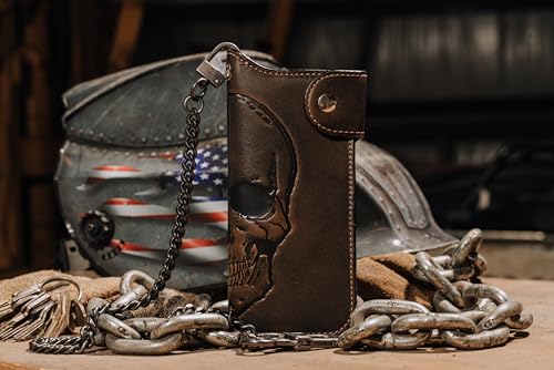 House of Jack Co. Snap Skull Grommet Long Bifold Wallet, Biker Wallet for Men, Add Your Chain, Full Grain Cowhide Leather Wallet with Snap Closure, Black2