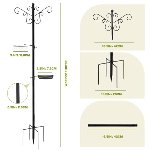 Bird Feeding Station,Heavy Duty Bird Feeder Pole with Upgraded Thickened Pole & 5-Prong Base,Hanging Hooks,Mesh Tray,Water Bowl w/Metal Snap Fastening,Wind-Resistant Wild Bird Feeding Kit for Outdoors - Image 2