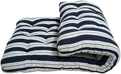 JY Soft Black Cotton Filled Foldable Quilt | Single Bed Rui ka Mattress(6 x 3 Feet or 72 x 36 Inches, Blue-White Striped Color) Box
