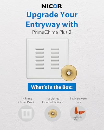 Image of PrimeChime Plus 2 Electric Doorbell Kit - Doorbells for Home - Includes Selectable Ring Chimes - Stucco Button, Polished Brass - NICOR Lighting