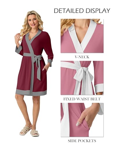 Image of PrinStory Womens Robe Knit Kimono Bathrobe Lightweight Soft Sleepwear Knee Length Lounge Robes