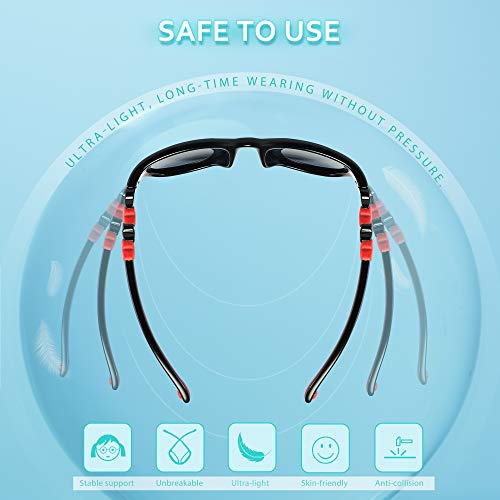 Sungait Kids Polarized Round Sunglasses With Cute Heart Shaped Frame Uv400 For Girls Boys Age 3-10 (Black Frame Red Temple) Sgtc51-Hkho #TOP3