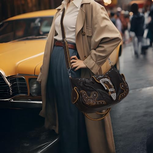 Image of Angel Kiss Hobo Bags for Women Vegan Leather Purses and Handbags Ladies Chic Shoulder Bags Crossbody Purses with Metal Studs