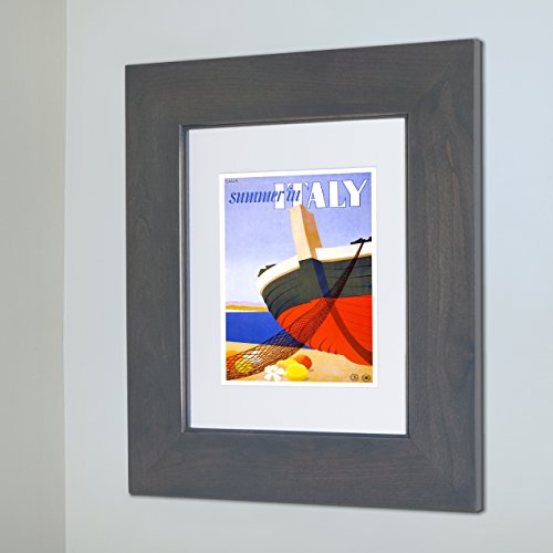 Image of 14x18 Concealed Picture Frame Medicine Cabinet without Mirror for Bathroom, Recessed in the Wall, Made in North America, Real Wood, NO MDF, Adjustable Shelves, Hidden, Stained Gray