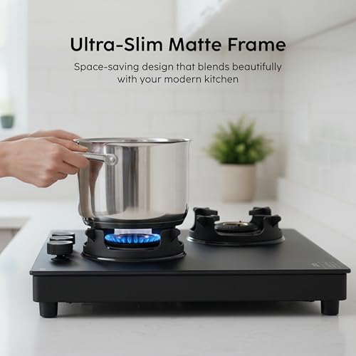 Image of Glen Premium LPG Gas Stove 3 Burner Glass Top | 10-Year Warranty | 1 Jumbo Forged Brass Burner | Matt Finish Glass | 360 Revolving Nozzle | Manual Ignition | LPG & PNG Compatible | 1037USMG