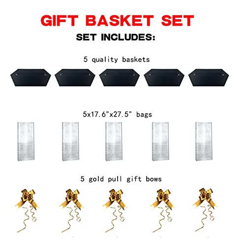 funsky Baskets For Gifts Empty, 5 Pk Black Empty Gift Baskets To Fill, Sturdy Cardboard Tray With Handles, Large Gift Baskets Empty Bulk For Beautiful Gifts, Christmas, Easter, Halloween - Thumbnail 3