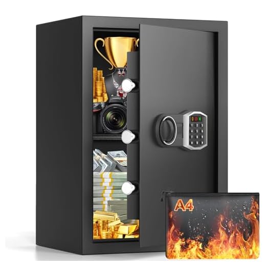 Grand coffre-fort ignifuge imperméable à l'eau avec sac ignifuge, serrure à combinaison et système d'alarme, coffre-fort incendie pour la maison, documents, argent et objets de valeur