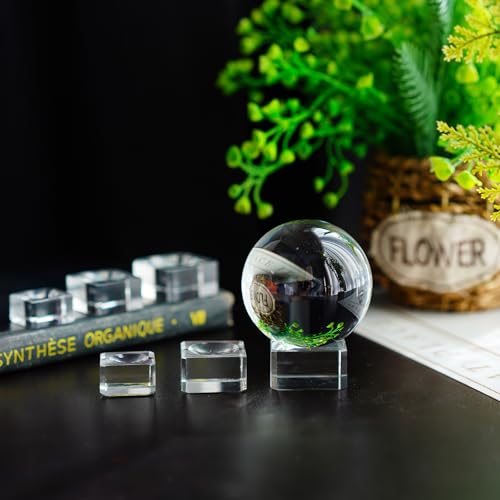 Image of ZEERSHEE 6 Pack Square Crystal Display Bases for 3D Laser Balls 6pcs Glass Stands for Crystals Resin Acrylic Art Home Decoration(1.3'' /1.1'' /0.9'')