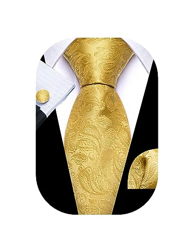 Image of Barry.Wang Men Ties Paisley Woven Silk Necktie Set with Pocket Suqare Cufflinks Formal
