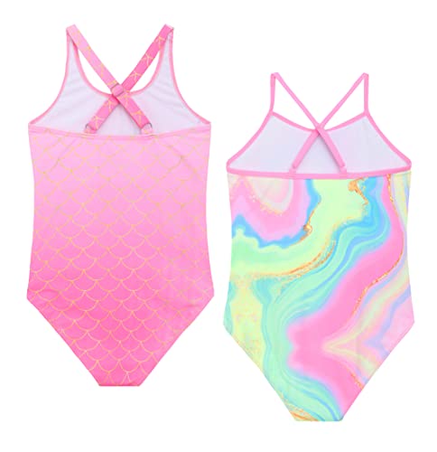 Image of Girls One Piece Bathing Suit Mermaid Printed Beach Swimwear