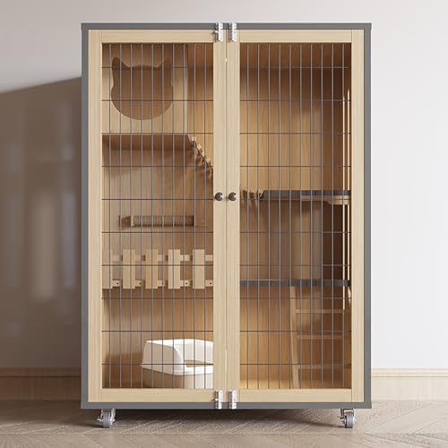 Luxury Cat Villa - Large Multi-Level Indoor Enclosure with Playhouse, Lockable Wheels, Night Light & Activity Modules for Cats - Perfect for Multiple Cats