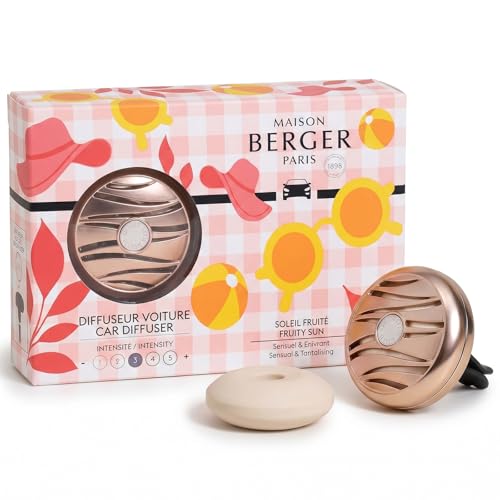 Image of MAISON BERGER Car Diffuser Set, Fruity Sun | Plum Peach Pineapple Notes, Refillable Vent Clip with Ceramic Refill, Passive 4-Week Diffusion, Made in France