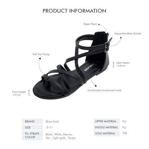 Shoe Land Gladiator Sandals for Women – Strappy Flat Sandals with Ankle Strap & Back Zipper | Fisherman Thong Strappy Style for Walking, & Daily Wear | Trendy 2025 Summer3