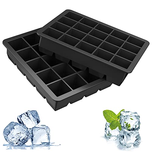 XIYUNTE 2 Packs Silicone Ice Cube Trays, Easy-Release Flexible Ice Cube Moulds, 20-Piece Square Ice Cubs Per Tray, Reusable Food Grade Ice Tray for Freezer, Whiskey, Cocktail and Any Drinks