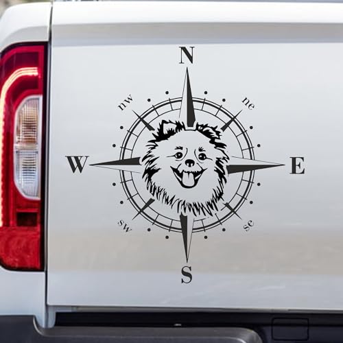 Rakelfix Kompass Pomeranian Zwerkspitz Aufkleber Hund Hunde Sticker Auto Camper Wohnmobil Caravan Autoaufkleber Wohnwagen Sticker Kompassrose