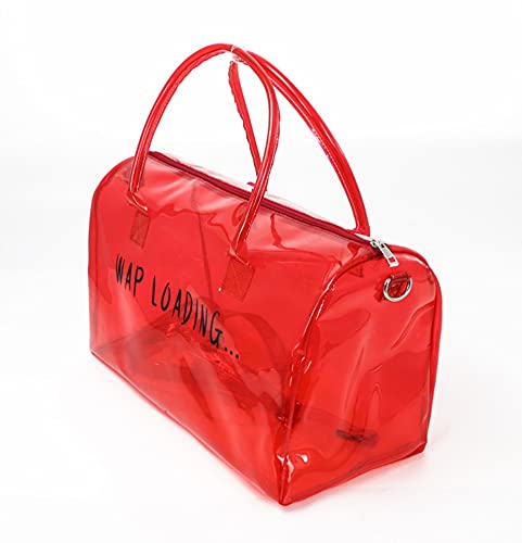 Clear Gym Bag for Women, Clear PVC Tote Bag Large Sports Duffel Bag Bright Candy Color Jelly Bag with Durable Metal Zipper for Gym, Travel, Beach Red3