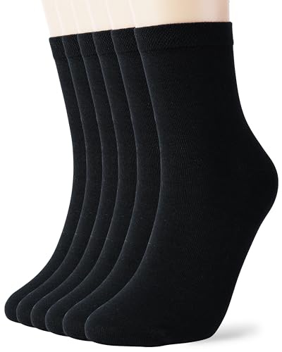 Casual Crew Socks for Women and Men, Black White Cotton Dress Socks, 6 Pairs Inside, Size 5-15