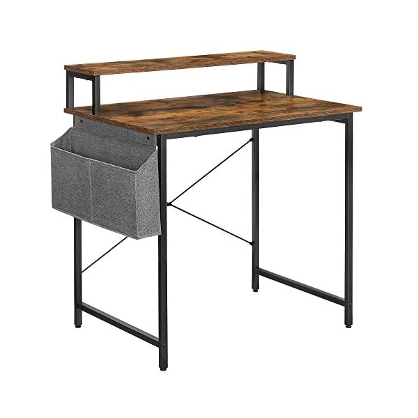 VASAGLE Schreibtisch, Computertisch mit Monitorständer, Aufbewahrungstasche, verstellbare Füße, Industrie-Design, 80 x…