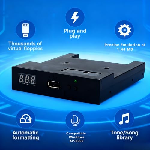 Ticfox Diskettenlaufwerk-Emulator SFR1M44-U100, 1,44 MB 3,5\ USB Floppy Diskettenlaufwerk mit USB-SSD Floppy Emulator Kompatibel mit Musikkeyboards und Elektronischen Orgeln Schwarz